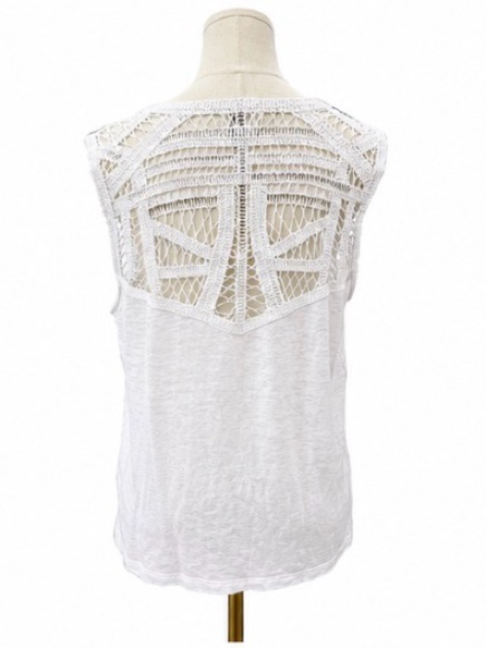 Elie Tahari White Linen Crochet Back Sleeveless Top Size Medium